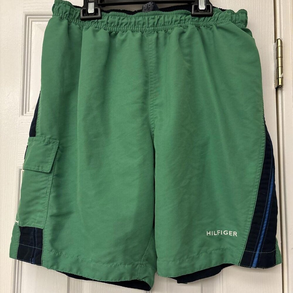 Tommy Hilfiger Men Size M  Green Nylon Built-In Briefs Beach Swim Shorts